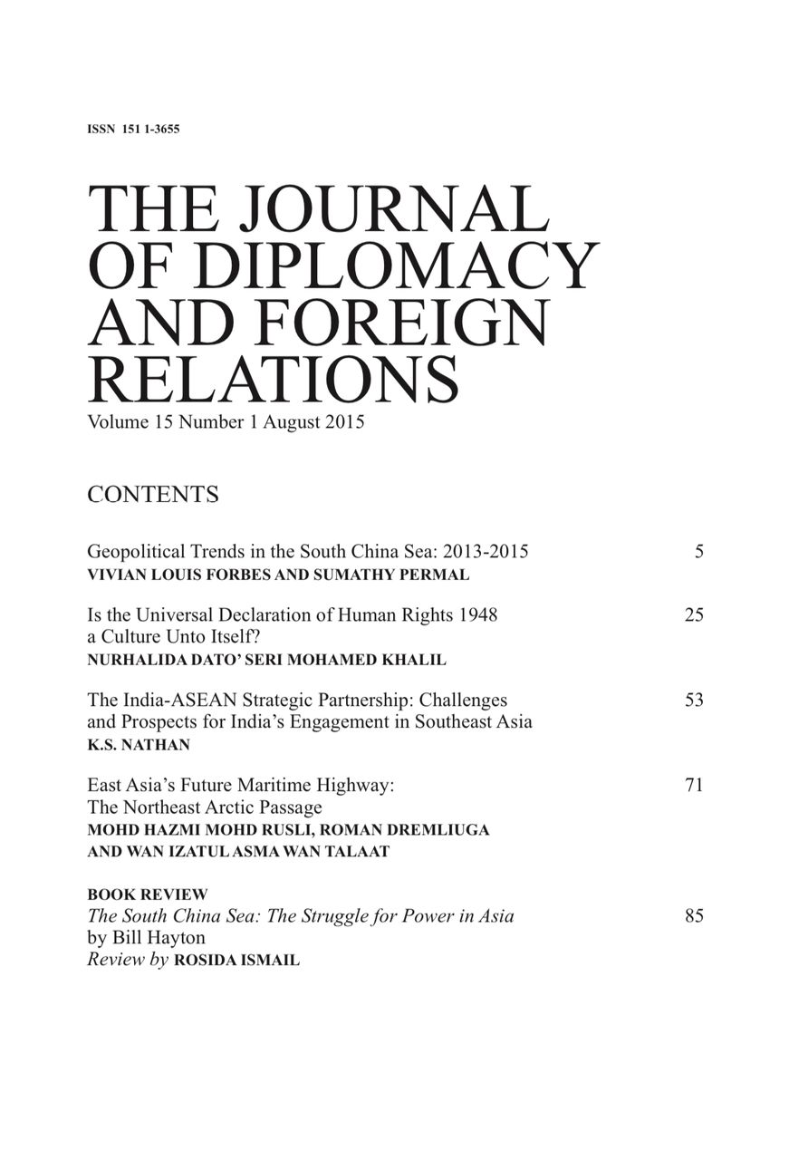 THE JOURNAL OF DIPLOMACY AND FOREIGN RELATIONS - VOLUME 15 NUMBER 1 AUGUST 2015